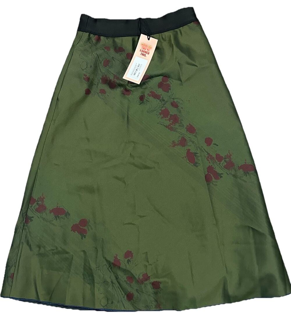 NWT ROHKA Reversible Bias Cut A-Line Satin Skirt Green Sz S $585